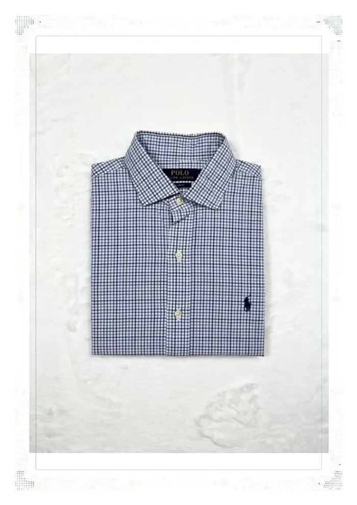 Ralph Lauren chemise à carreaux bleu marine et blanc coton homme M - photo numéro 14