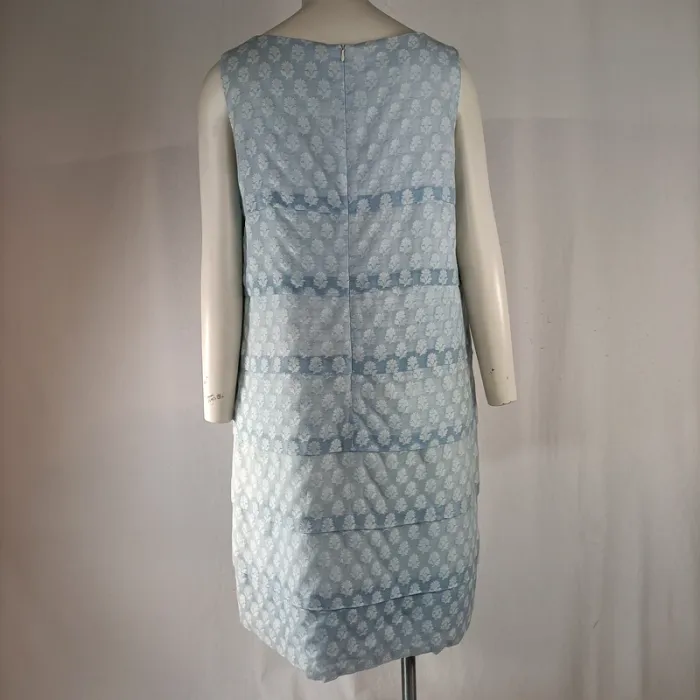 Robe droite jacquard Xavanne bleu clair T. 40 coton soie motifs floraux A1351 - photo numéro 4