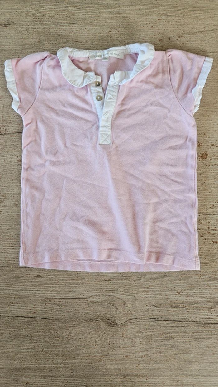 Polo rose clair à col blanc, Buissonnière, 4 ans - photo numéro 3