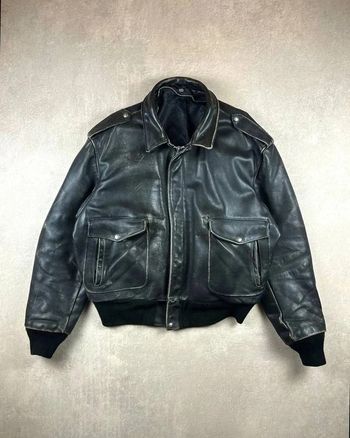 Veste Schott en cuir / Blouson aviateur vintage authentic leather jacket noir | Taille XL #133