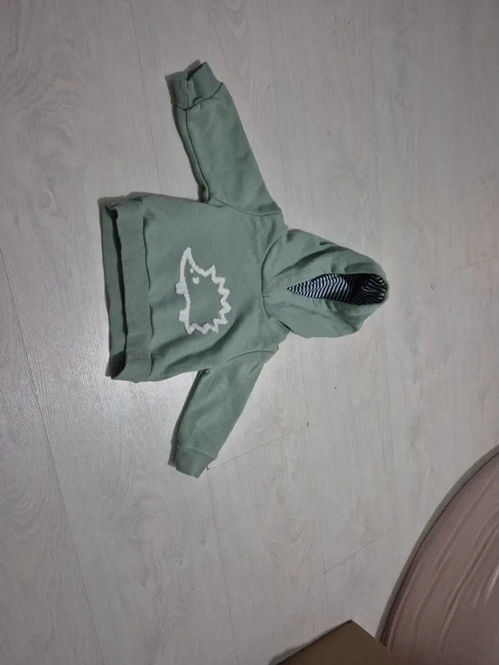 Sweat vert à capuche motif hérisson