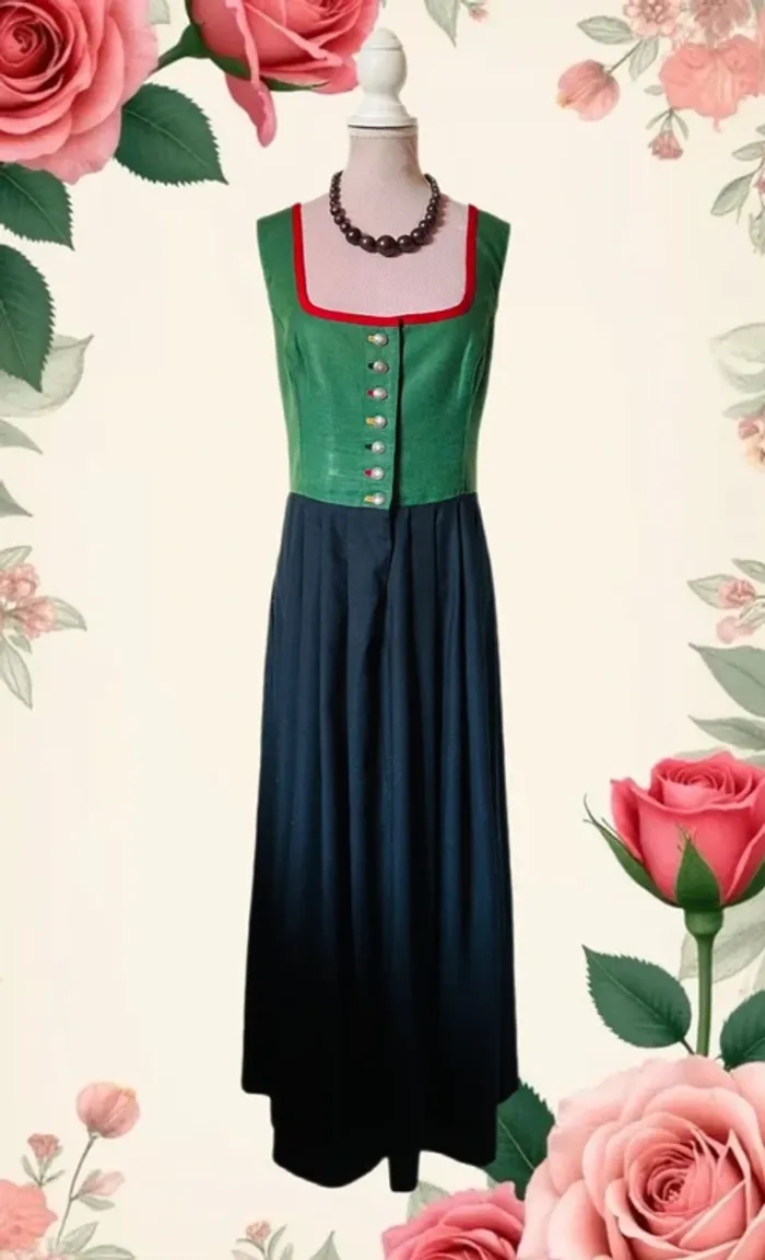 🌿💐Robe vintage traditionnelle Dirndl XL/42 cottagecore Oktoberfest Trachten Austrian long dress💐🌿 - photo numéro 3