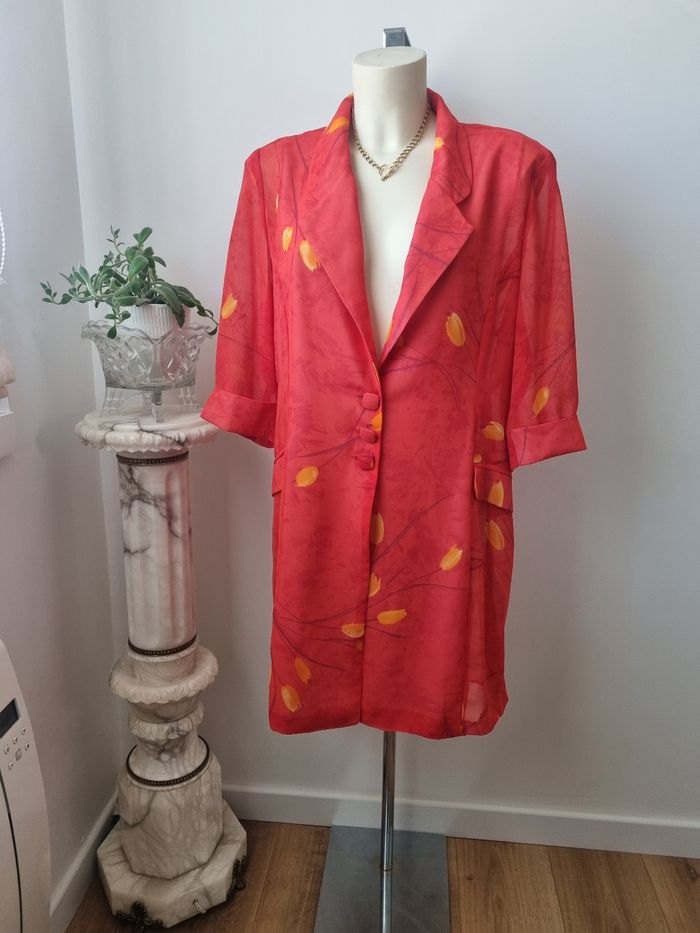 Kimono rouge fluide transparent vintage - photo numéro 1