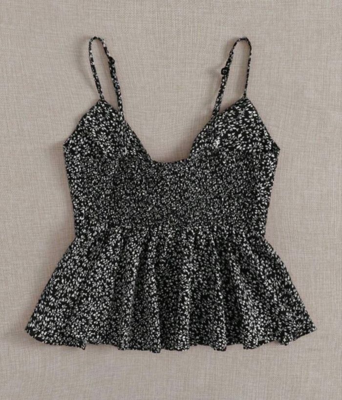 Top avec fines brides et nœud – Noir à fleurs blanches –Taille M/38 – Shein - photo numéro 3