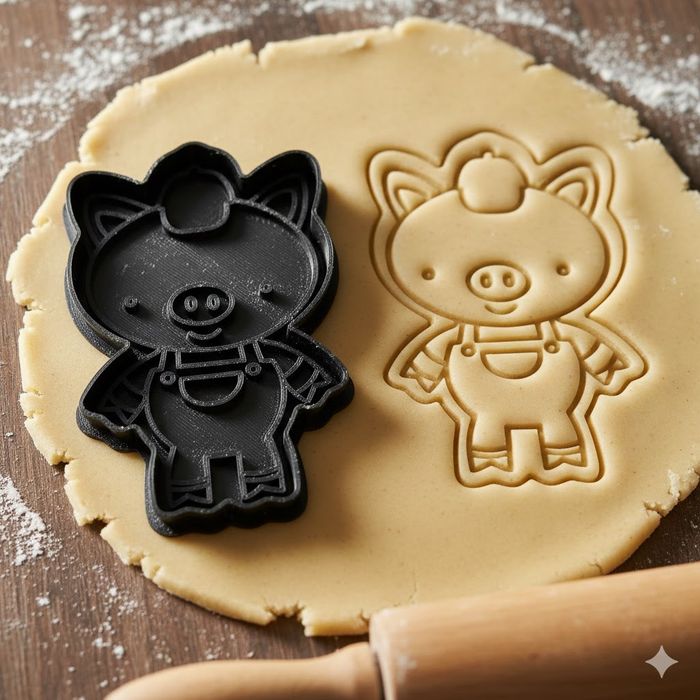 Emporte-pièce cochon en salopette pour biscuits et pâtisserie 8cm