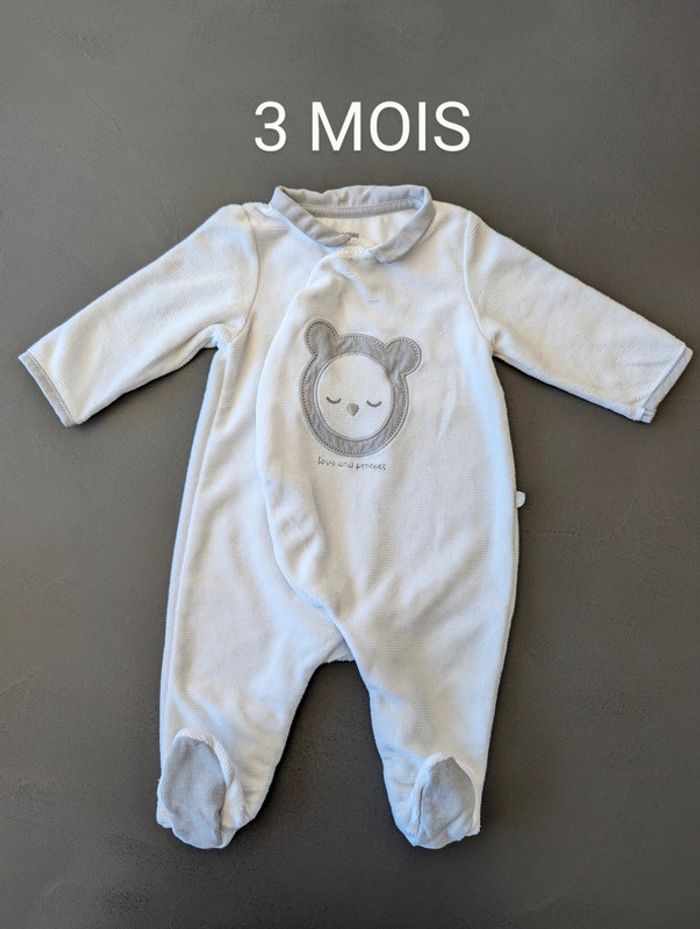 Pyjama blanc velours Okaïdi - Taille : 3 Mois