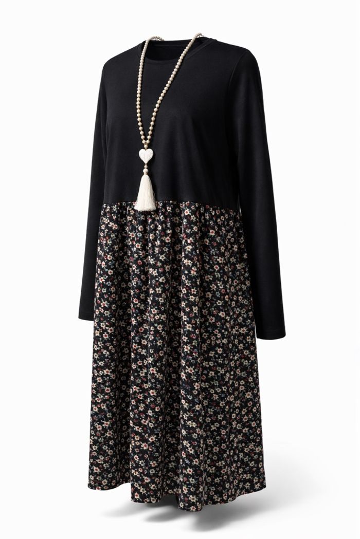 🌷 Robe chic patchwork floral noire grande taille T48 – automne/hiver🌷 - photo numéro 3