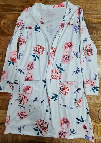 Gilet long cardigan blanc fleuri taille L