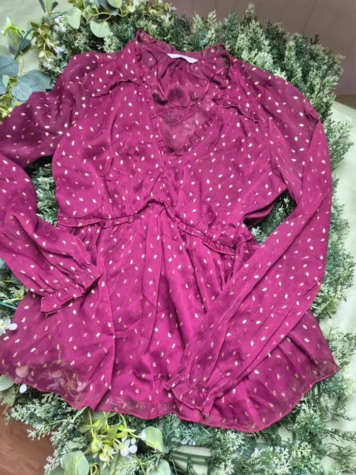 Blouse bordeaux transparente a imprimés taille 38 camaieu - photo numéro 3