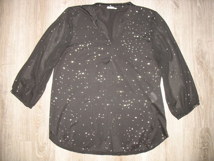CHEMISIER M 3/4 NOIR A PAILLETTES OR "CACHE CACHE" - TAILLE XL - n°04 - photo numéro 2