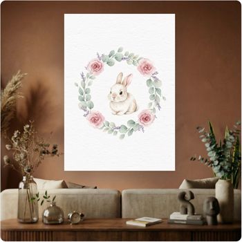 Affiche murale “Lapin Floral” illustration douce enfant déco chambre A3 Sans cadre 