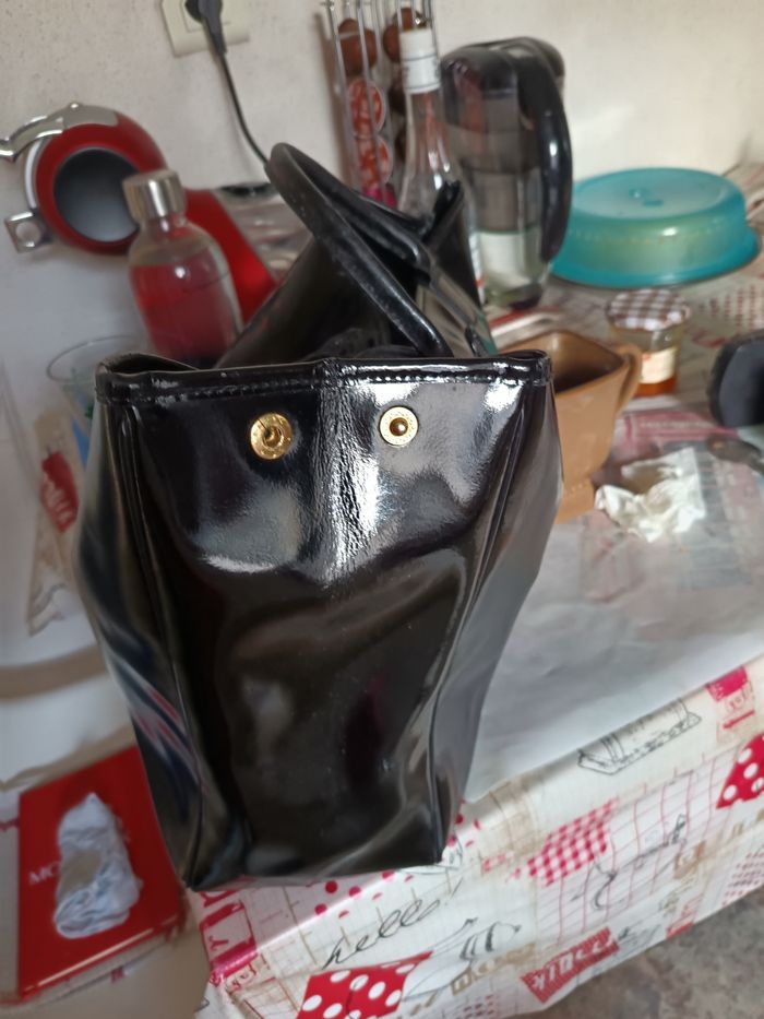 Sac Longchamp roseau noir vernis grande dimension - photo numéro 2