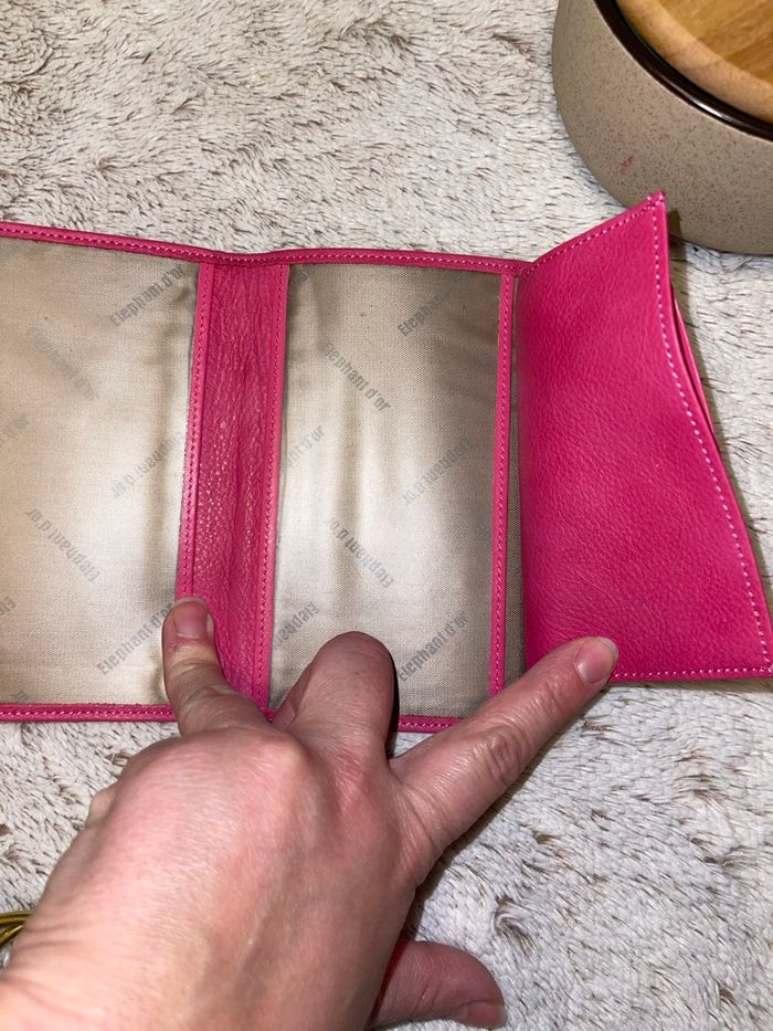 Portefeuille en cuir rose 3 volets - Éléphant d’or - photo numéro 4