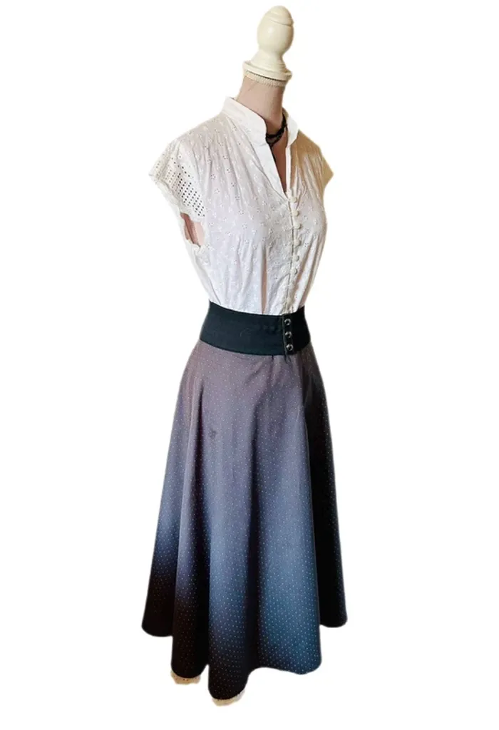 🩶🌸Jupe longue à pois bohème coton gris M/38 cottagecore Oktoberfest Berwin&Wolff polka dots skirt🌸🩶 - photo numéro 4