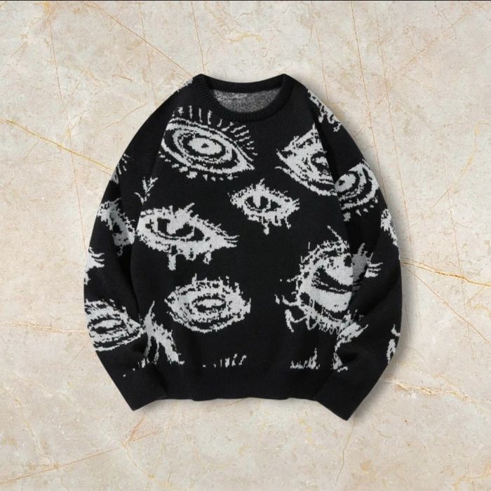 Knit Diables Sweater Y2K Vintage Oversized 90s Taille M – Crewneck Old School Americain Streetwear