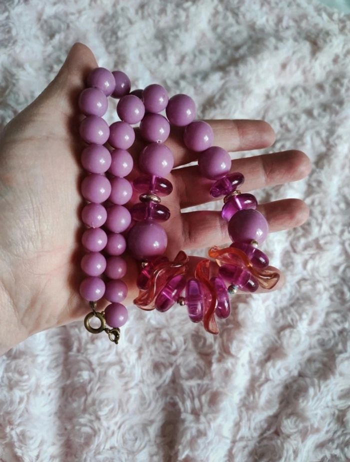 Lot de 4 colliers de grosses perles vintage inspiration 70's - photo numéro 2