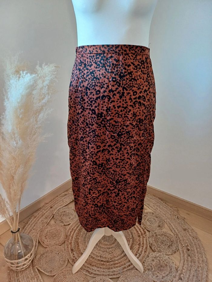 Jupe mi-longue marron à imprimé Léopard Costes taille M/L 38/40 - photo numéro 2