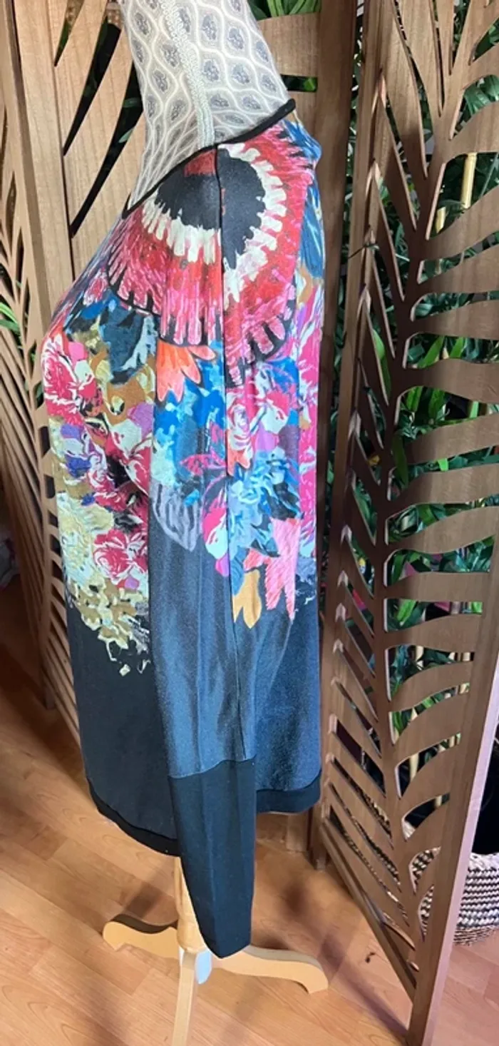 Blouse tunique SMASH fluide noir gris motif à fleurs coloré taille XL extensible - photo numéro 3