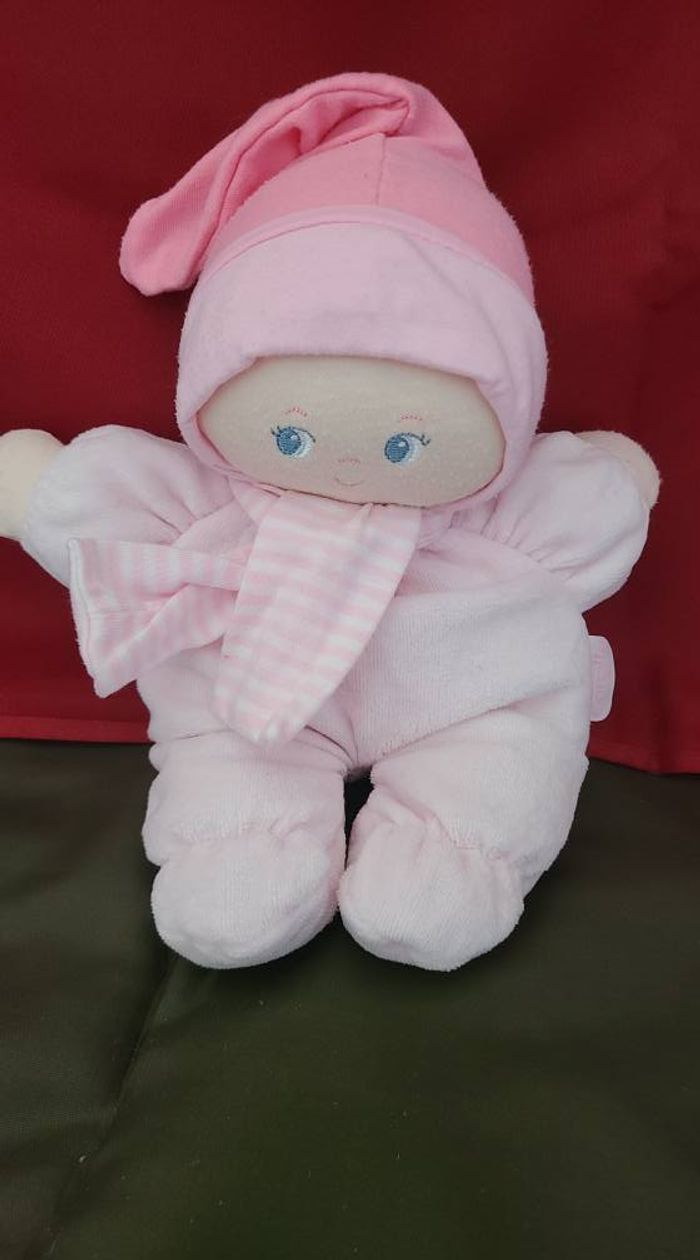 Doudou poupée poupon bébé rose echarpe rayé COROLLE 2012 - photo numéro 3