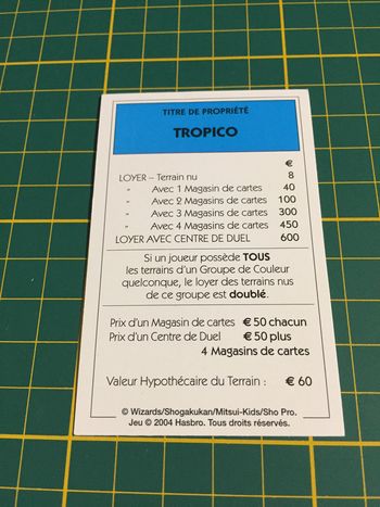 Carte tropico pièce détachée Monopoly Duel Masters Hasbro Parker Wizards #A64