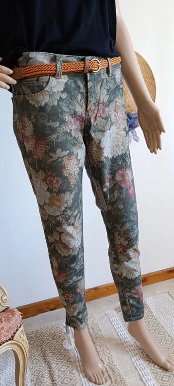 Jeans slim kaki à fleur femme taille S - Zara