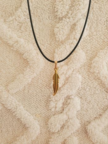 Collier avec un pendentif doré en forme de plume