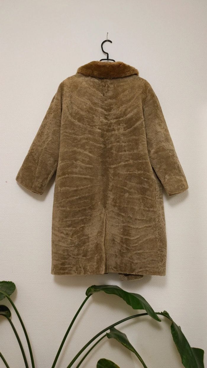 Beau manteau vintage en shearling montone peau de mouton retourné laine S M - photo numéro 2