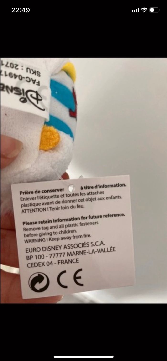 Petite peluche Donald Disneyland Paris neuve - photo numéro 4