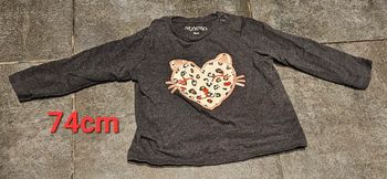 Tee-shirt chat gris foncé. Inextenso 74cm, 1 an.