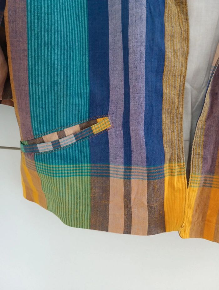 Petite veste vintage courte en coton carreaux style madras - photo numéro 5