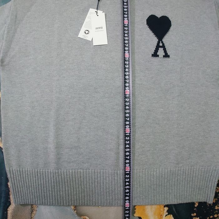 Pull AMI Alexandre Mattiussi Homme Gris Cœur Noir Taille XL - photo numéro 4