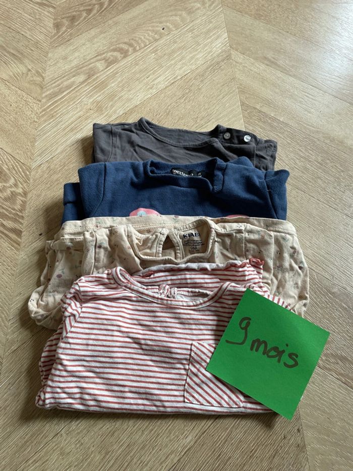 Lot t-shirt manches longues 9 mois petite fille