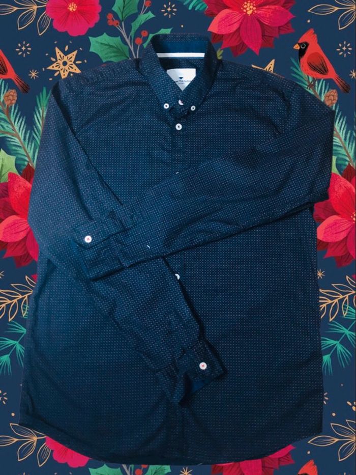 Chemise noire petits motifs rouge marine Tom Tailor black small red navy stars pattern shirt - photo numéro 3
