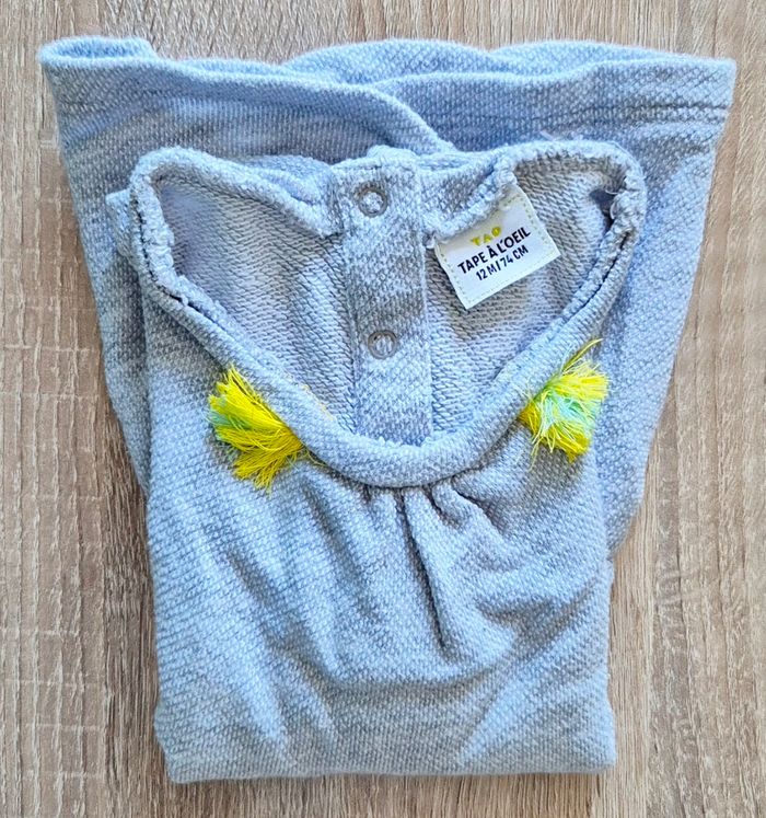 Robe bébé fille Tape à l'œil - Grise avec pompons - 12 mois (74 cm) - photo numéro 3