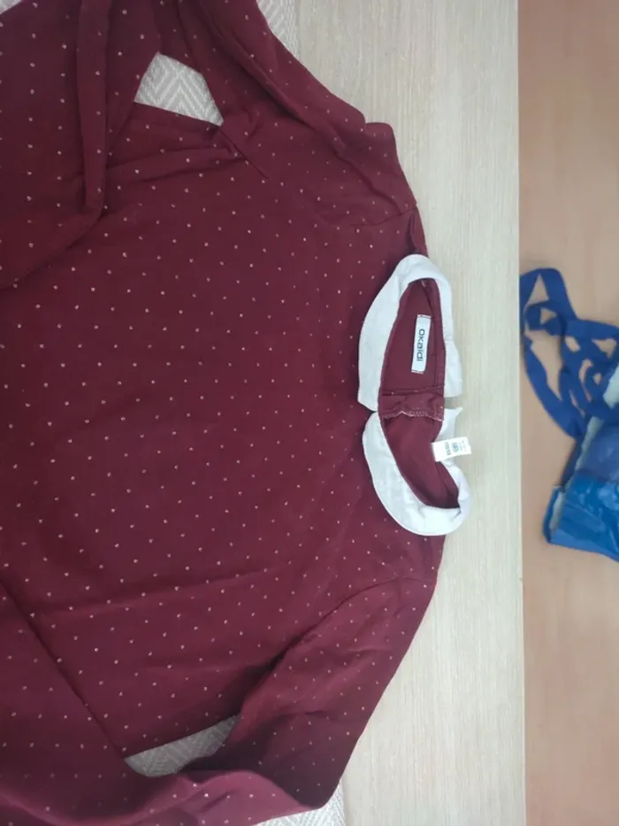 Tee shirt manches longues bordeaux col claudine Okaïdi 12 ans - photo numéro 2