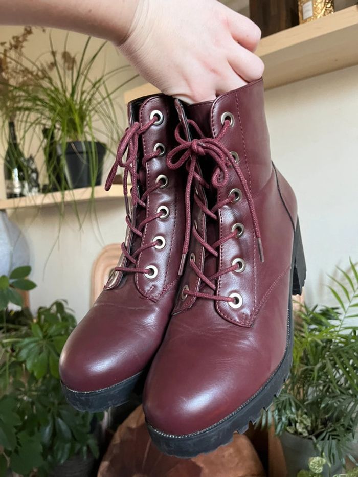 Bottines à talons avec lacets - bordeaux - photo numéro 5