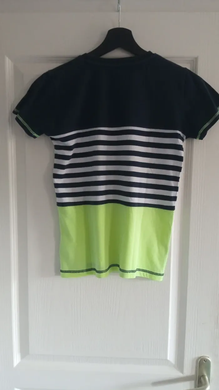 T-Shirt rayé vert fluo 12 ans - photo numéro 2