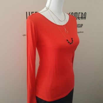 Pull rouge fin manches longues col rond Camaïeu