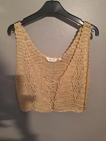 Débardeur femme moutarde en crochet - Marque Mystic - Taille 38 - État neuf.
