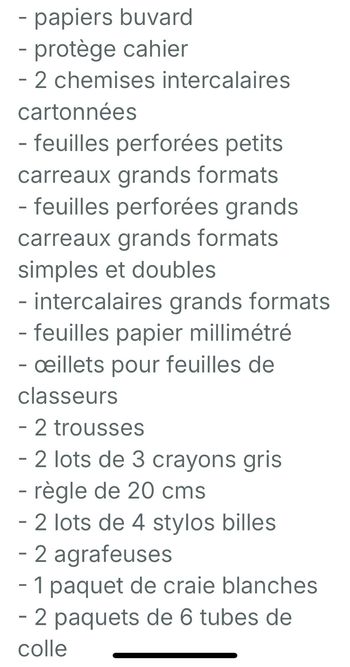 Fournitures scolaires neuves