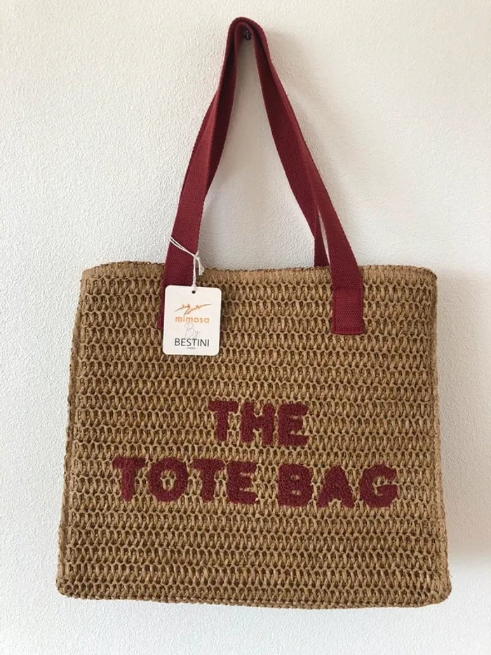 Cabas tote bag sac de plage beige bordeaux