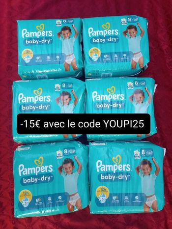 Six paquets couches Pampers baby-dry T8 taille 8