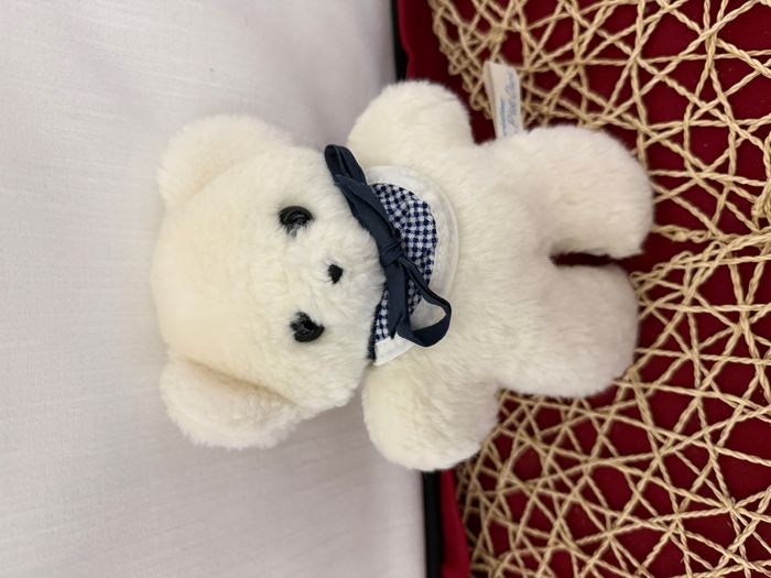 doudou ours blanc bavoir vichy bleu marque le petit ours - photo numéro 3