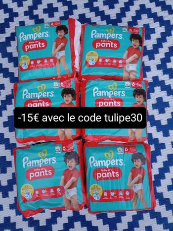 Lot de six paquets couches Pampers pants culottes T6 taille 6