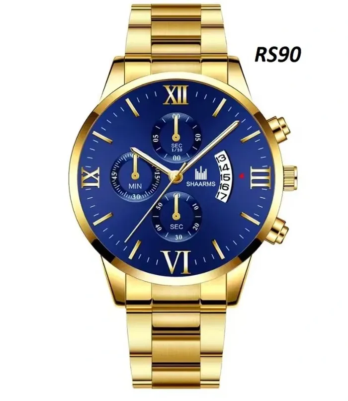 Montre à quartz en acier inoxydable pour hommes, faux trois yeux, six broches