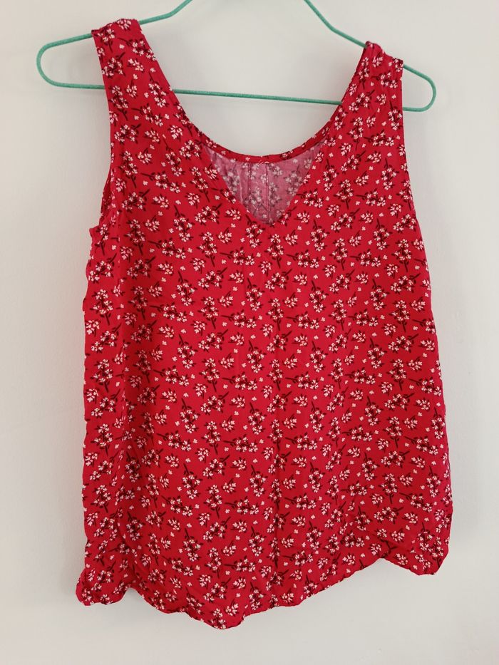 Haut rouge motif floral taille XS - photo numéro 4