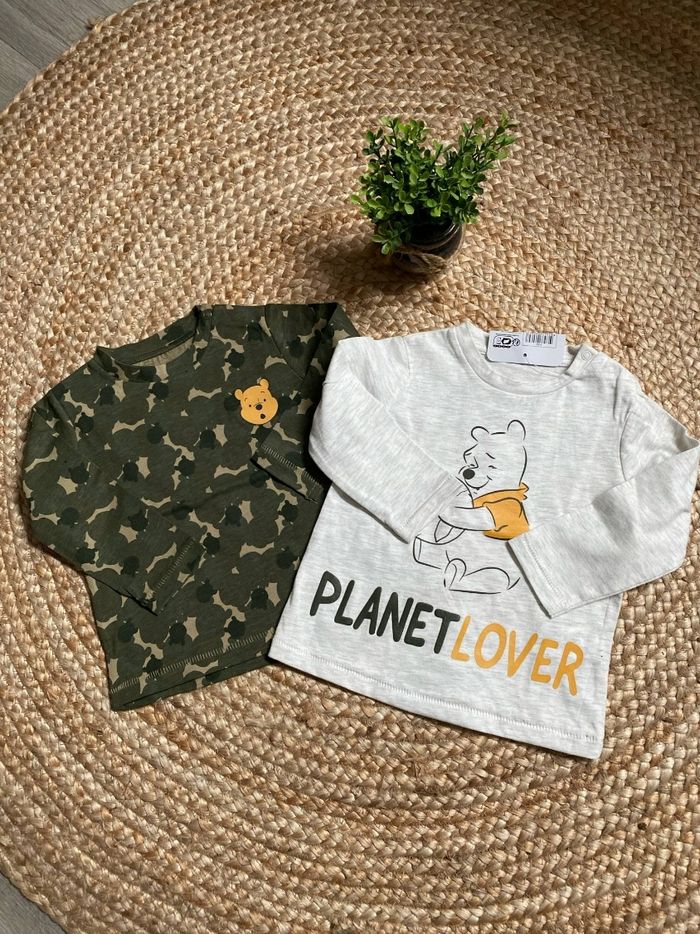Lot 2 t-shirts ml winnie l'ourson disney
