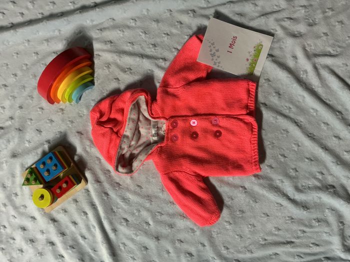 gilet doublé polaire avec capuche intérieur blanc 1 mois kitchoun