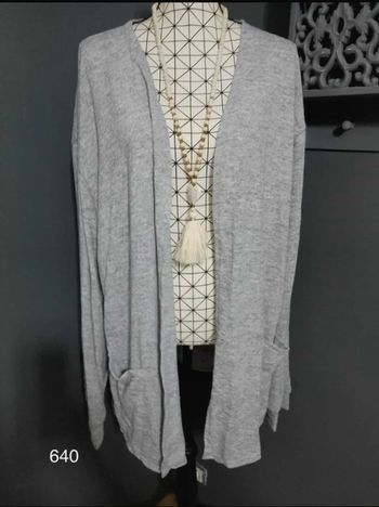 Manteau Cardigan Grande Taille 56 – Gris Décontracté à Poches, Ouvert Devant