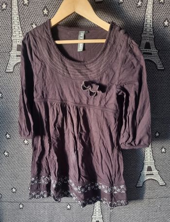 Tunique marron avec fleurs manches longues 10ans